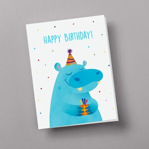 Hippo Birthday Card, Happy Birthday Hippo, Happy Hippo Card, Baby Birthday Card, Kids Birthday Card, Cute Baby Card, Cute Hippo Card
