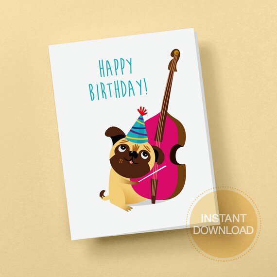 Printable Pug Birthday Card | Etsy