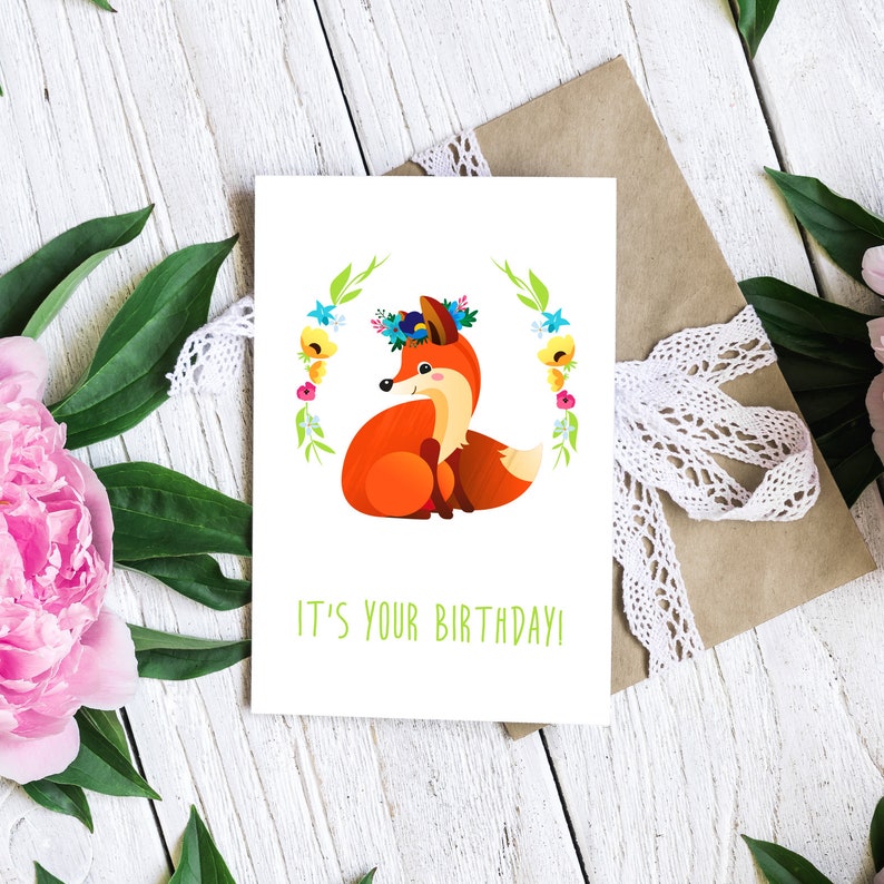 Fox Birthday Card | Etsy