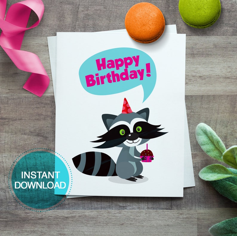 Printable Raccoon Birthday Card | Etsy