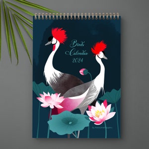 2024 Birds Calendar, 2024 Illustrated Wall Calendar, 2024Wall Calendar, Monthly Hanging Calendar, Birds Illustrated Calendar, Birds Gift