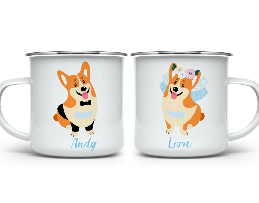 Mug corgi noir et blanc personnalisé
