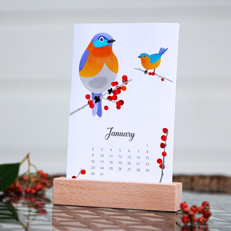 2023 Desk Calendar 2023 Calendar With Stand Birds Desk Etsy
