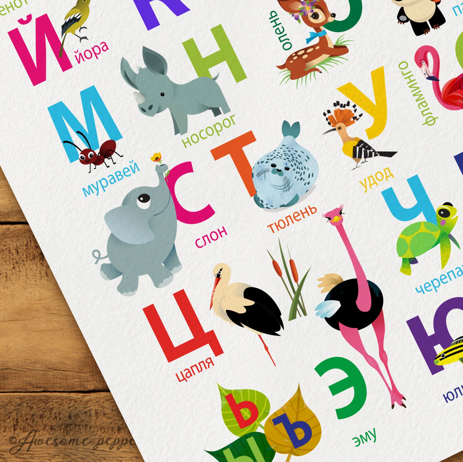 Russian Alphabet Animals Print | Etsy