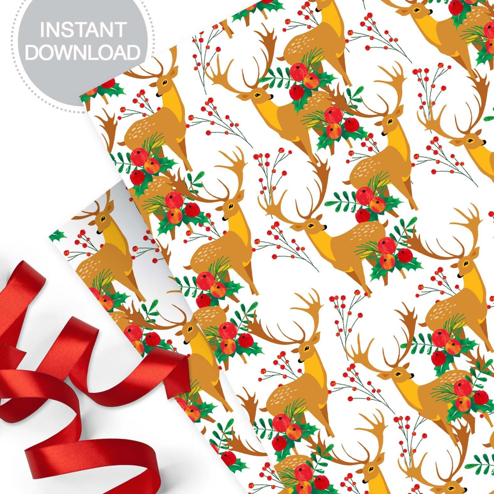 Printable Christmas Deer Wrapping Paper Etsy