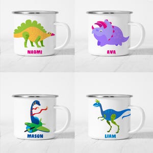Personalized Kids Mug, DINO Mug, Boys Girls Birthday, Enamel Mug, Custom Name Gift for Christmas, Birthday, Hanukkah, Halloween