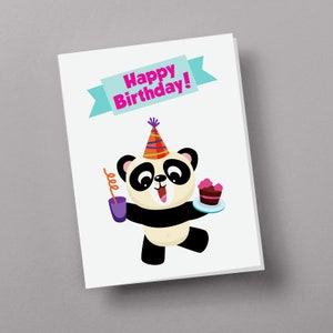 Panda Birthday Card, Cute Panda Card, Happy Birthday Panda Greeting Card, Dancing Panda Card, Baby Birthday Card, Kids Birthday Card