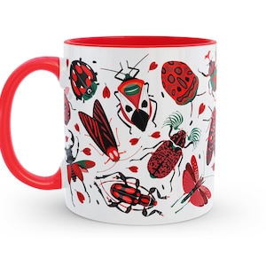 Bugs Mug, Cute Beetles Mug, Insects Coffee Mug, Tea and Coffee Cup, Bug Pattern, Bugs Lover Gift, Cute Bugs Mug