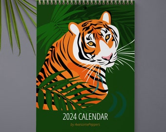 2024 Illustrated Wall Calendar, Animals & Florals, 2024 Wild Life Calendar, 2024 Calendar, 2024 Wall Calendar, Art Monthly Calendar,Woodland