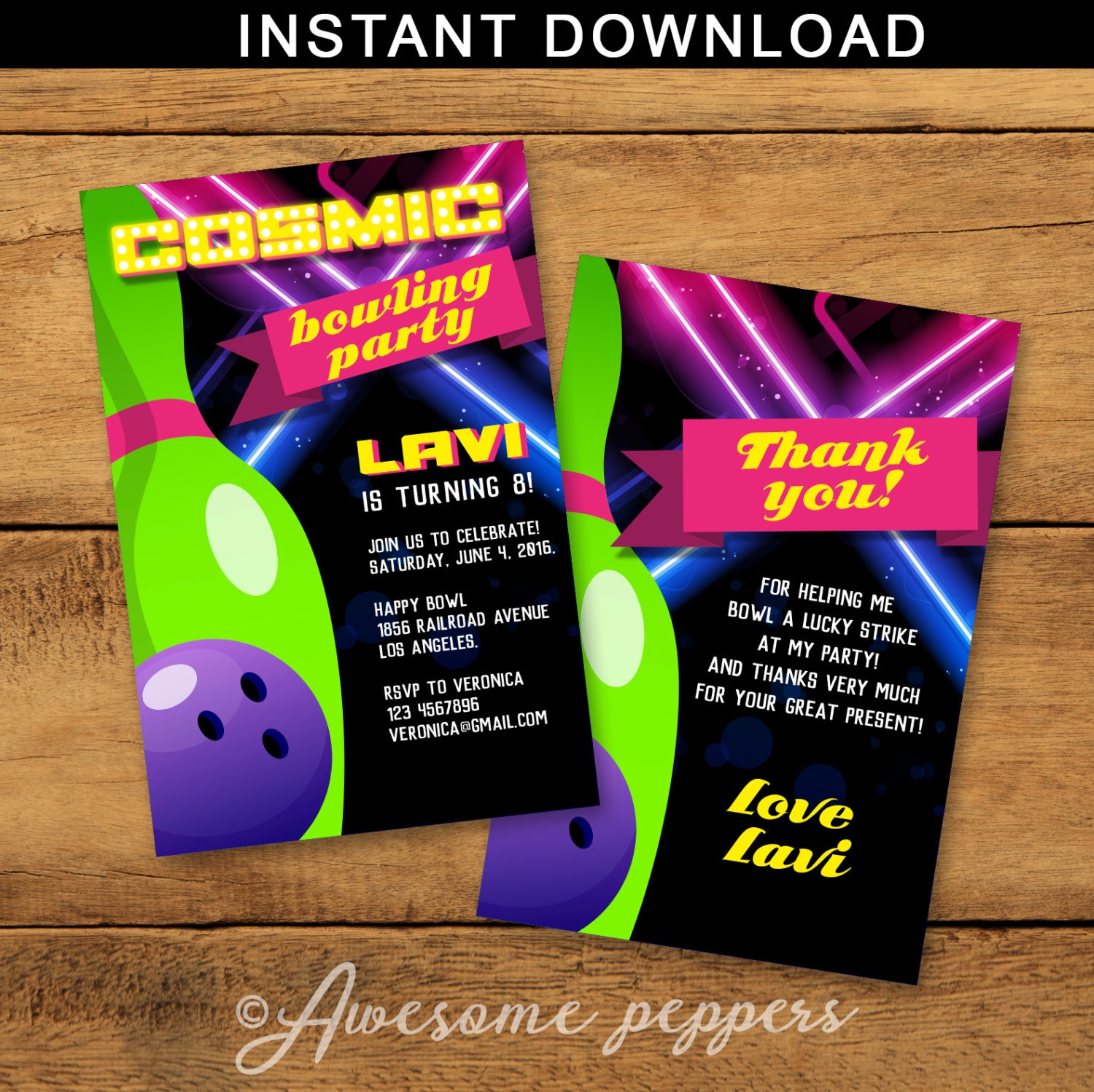 Cosmic Bowling Party Invitation | Etsy