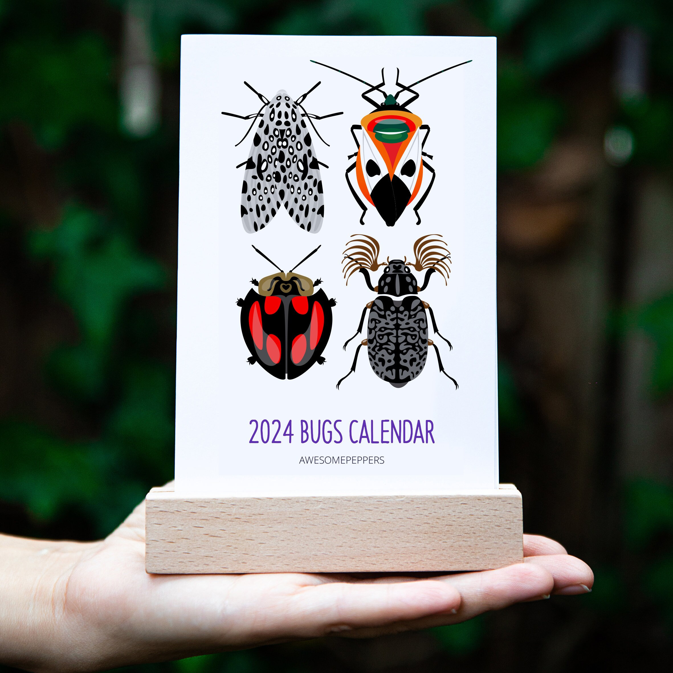 2024 Desk Calendar, 2024 Calendar with Stand, Bug Desk Calendar 2024