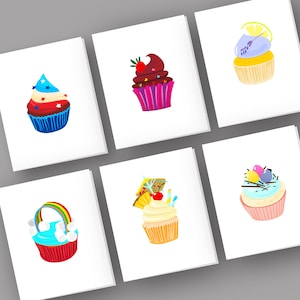 Cupcake Cards Set of 6, Cupcake Thank You Cards, Sweet Birthdays Cards, Set of Cards, Cupcakes Greeting Cards, Set of 6