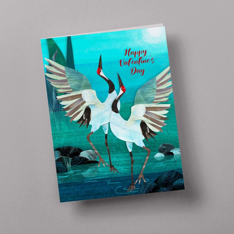 Happy Valentine's Card, Lovebirds Greeting Card, Bird Card, Valentines Day Card, Originally illustrated Card, Birds Valentine's Card image 2