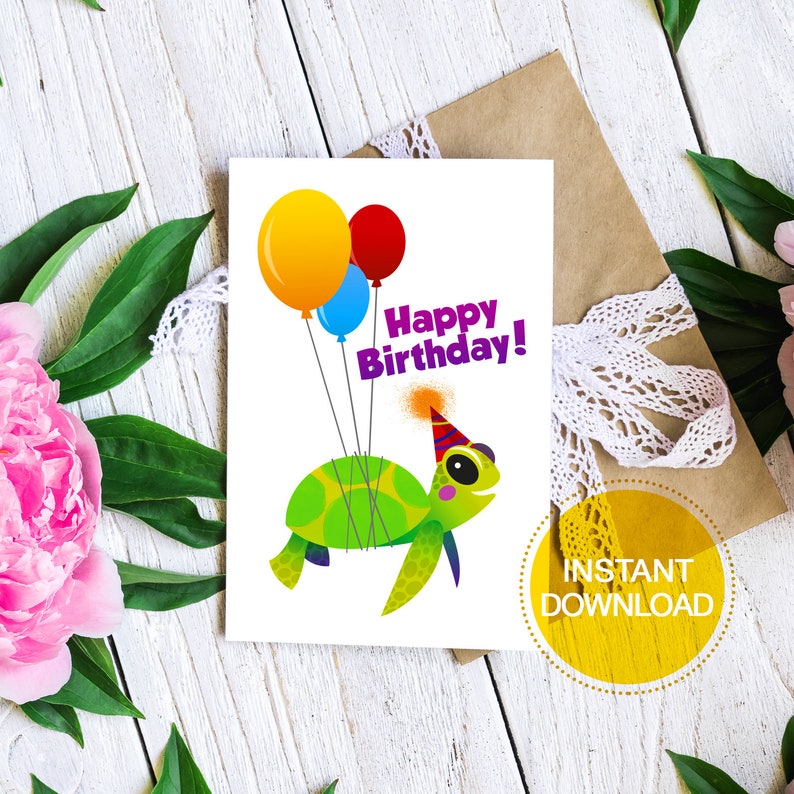 Printable Turtle Birthday Card | Etsy