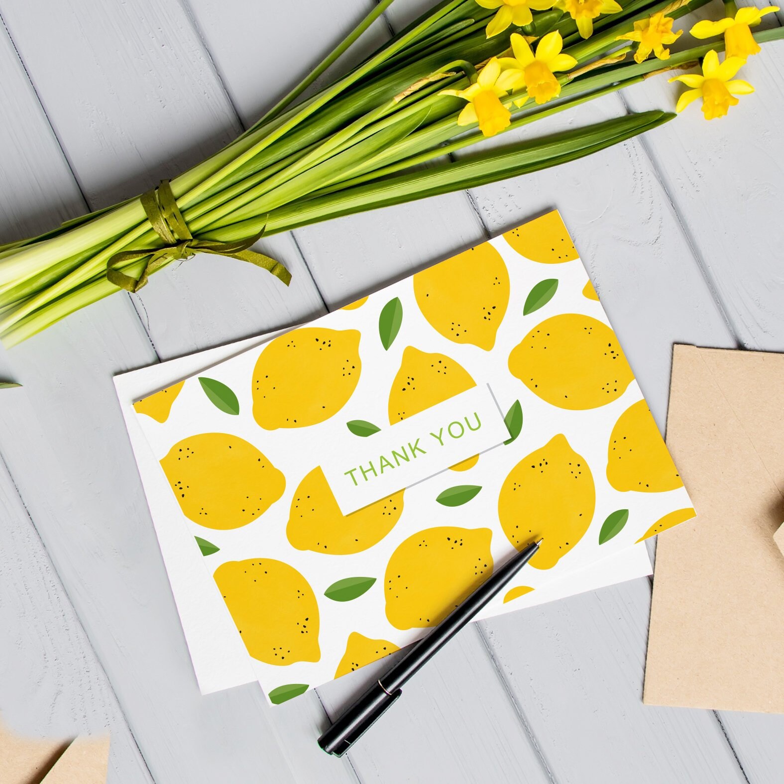 25 Pack PRINTED Lemon Thank You Cards with Envelopes Etsy