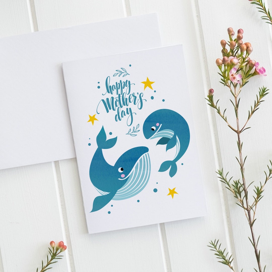 Happy Mother's Day Card, Cute Whale Card, Card for Mother's Day, Happy ...