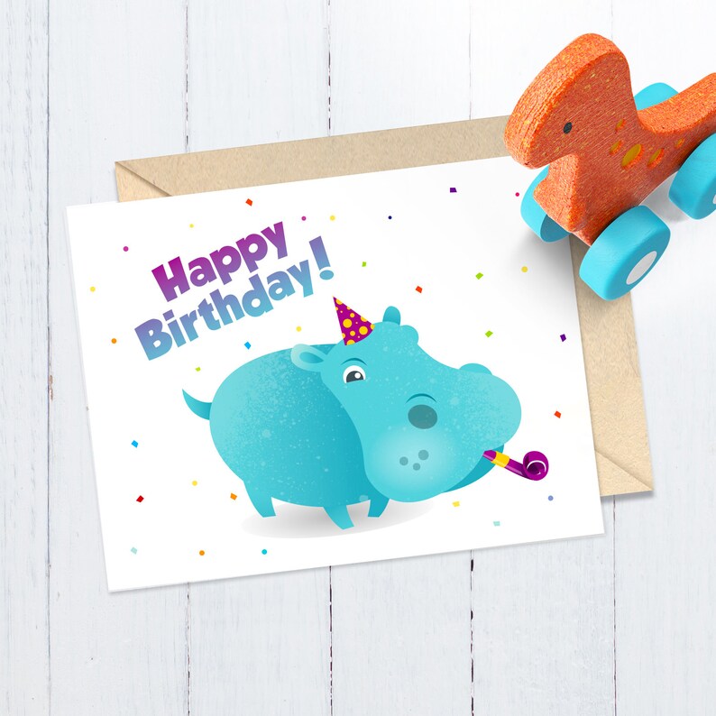 Printable Happy Hippo Birthday Card | Etsy