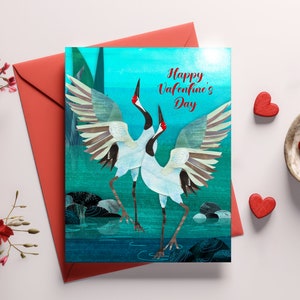 Happy Valentine's Card, Lovebirds Greeting Card, Bird Card, Valentines Day Card, Originally illustrated Card, Birds Valentine's Card image 4