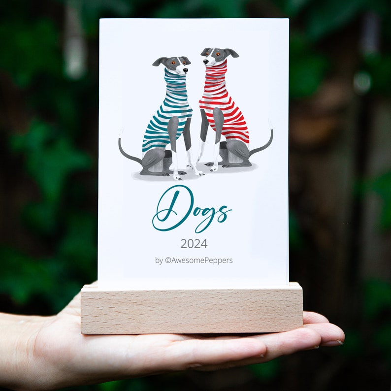 2024 Dogs Breeds Desk Calendar, 2024 Calendar with Stand, Dogs Calendar 2024, Corporate Holidays Gift, Holidays Gift, 2024 Desktop Calendar image 1