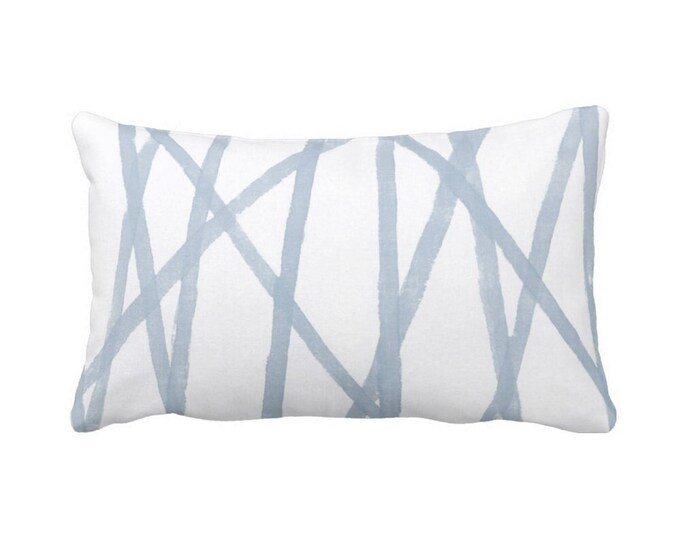 Hand-Painted Lines Print Throw Pillow or Cover, Chambray/White 12 x 20" Lumbar Pillows/Covers, Light Blue Modern/Channels/Stripes/Abstract