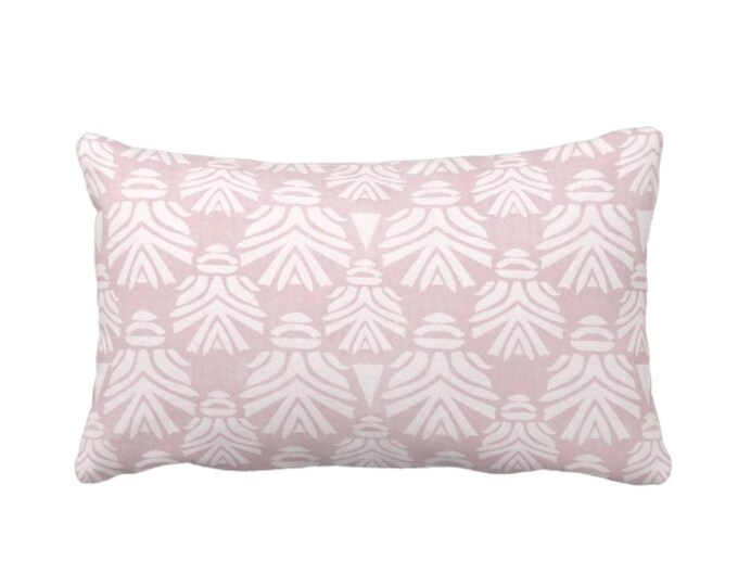 Block Print African Mask Throw Pillow or Cover, Dusty Lilac 12 x 20" Lumbar Pillows, Covers Light Pink/Purple Blockprint/Tribal/Boho Pattern