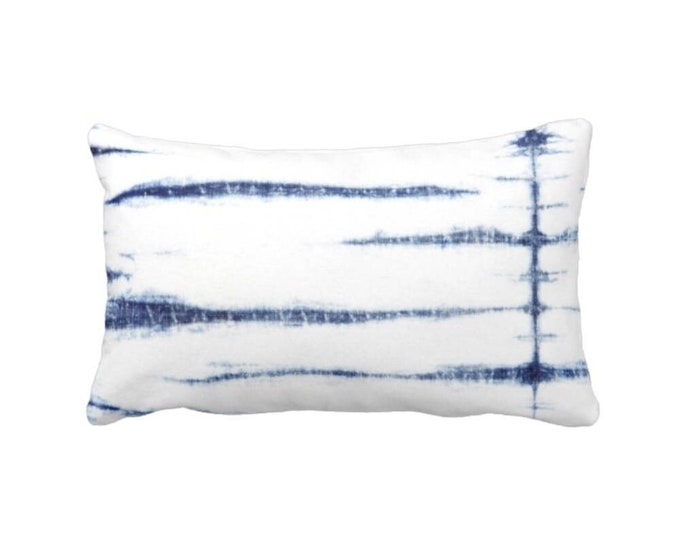 OUTDOOR Subtle Stripe Throw Pillow or Cover, Indigo/White Print 14 x 20" Lumbar Pillows/Covers, Navy Blue Lines/Stripes Shibori