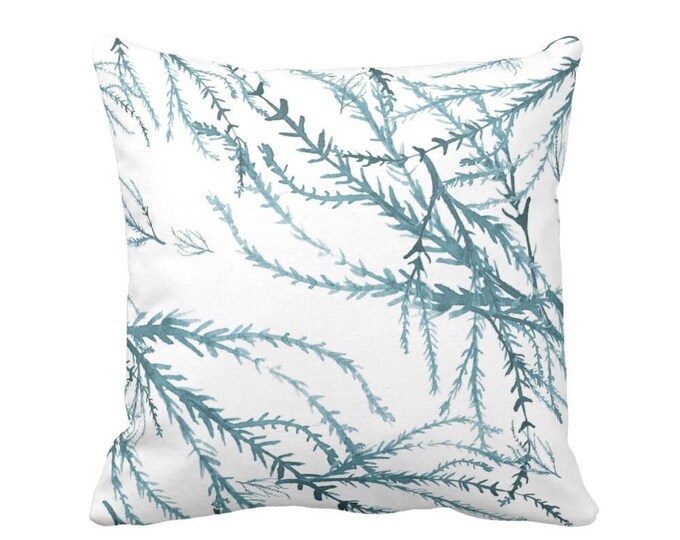 OUTDOOR Watercolor Branches Throw Pillow or Cover, Sea Glass/White Print 16, 18 or 20" Pillows or Covers, Blue/Green Nature Pattern
