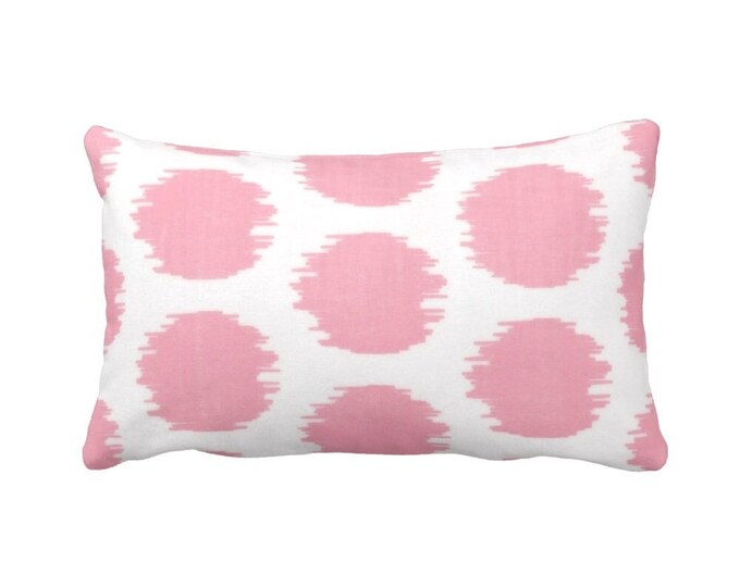 Ikat Dot Print Throw Pillow or Cover, Pink/White 12 x 20" Lumbar Pillows or Covers, Light/Pastel Circles/Geometric/Geo/Large/Boho