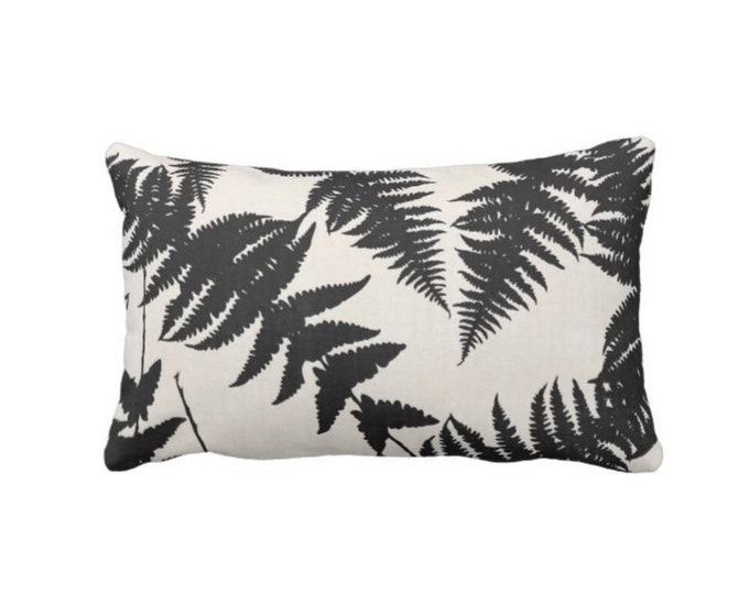 OUTDOOR Fern Silhouette Throw Pillow or Cover, Ivory & Charcoal 14 x 20" Lumbar Pillows or Covers, Nature/Leaf/Leaves/Modern/Art Pattern