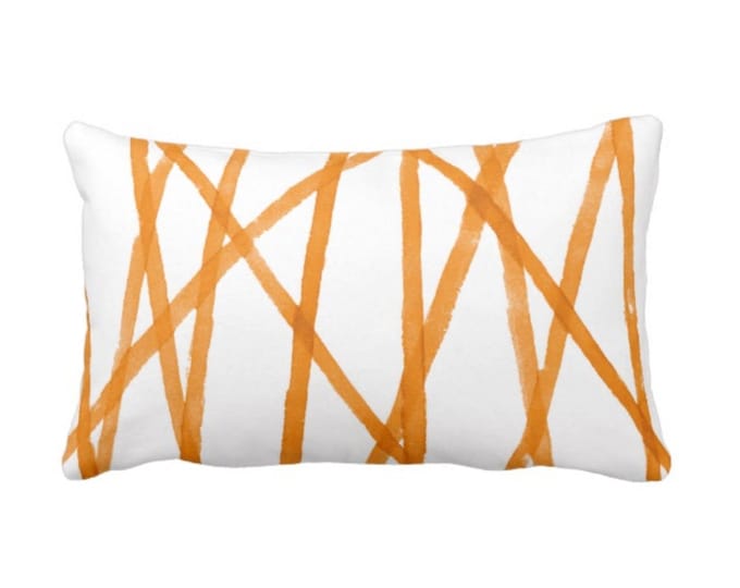 OUTDOOR Hand-Painted Lines Throw Pillow or Cover, Mango/White 14 x 20" Lumbar Pillows or Covers, Channels/Stripes Rust Orange Print