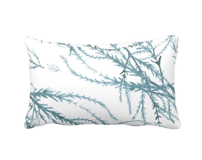Watercolor Branches Throw Pillow or Cover, Sea Glass/White Print 12 x 20" Lumbar Pillows or Covers Ocean/Leaves/Botanical/Floral