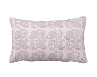 Block Print Floral Throw Pillow or Cover, Lavender 12 x 20" Lumbar Pillows or Covers, Dusty Purple Flower/Batik/Boho/Blockprint Pattern