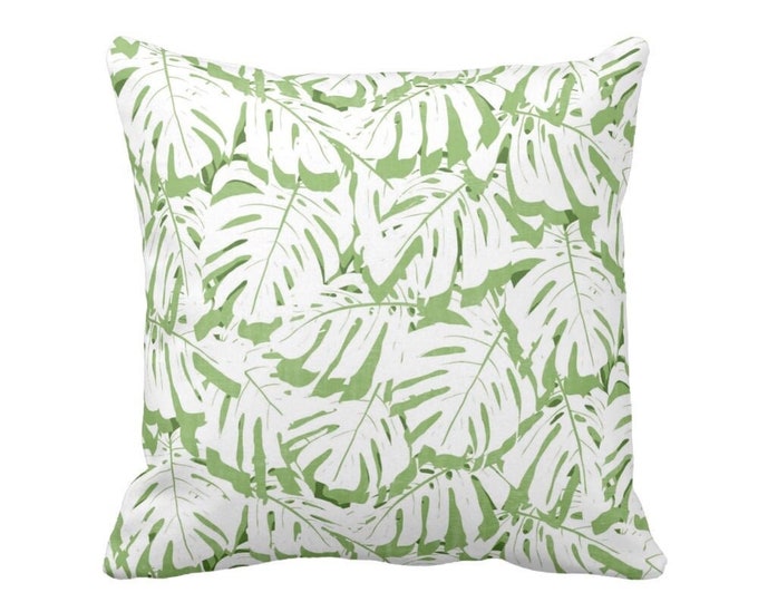 OUTDOOR Palm Print Throw Pillow/Cover, Cactus Green/White 14, 16, 18, 20, 26" Sq Pillows/Covers, Olive Tropical/Botanical Palms Pattern