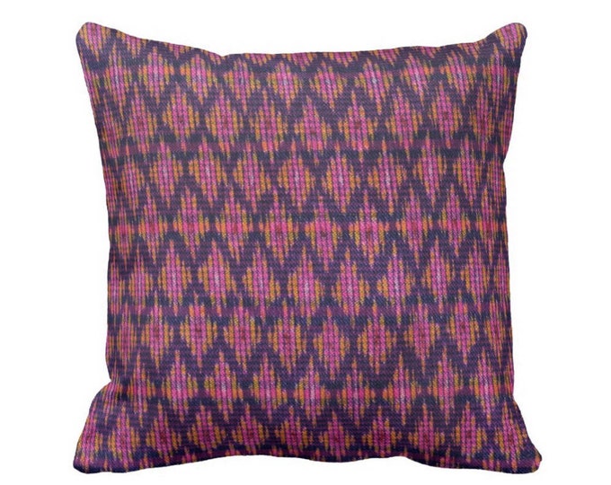Thai Ikat PRINTED Throw Pillow or Cover, Pink, Purple & Orange 18 or 22" Square Pillows or Covers, Vintage Textile Print
