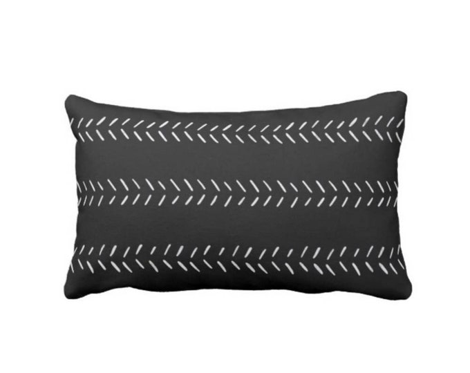 Mud Cloth Printed Arrows Throw Pillow or Cover, Black/Off-White 12 x 20" Lumbar Pillows or Covers, Mudcloth/Tribal/Geometric/Lines Print