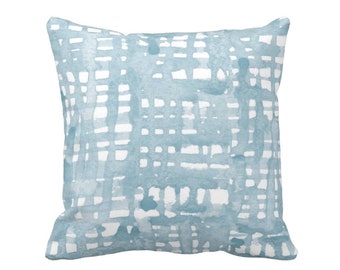 SALE Watercolor Grid Throw Pillow Cover, Mineral Blue and White Pattern 19" Square, Abstract Geometric/Plaid Print, Iced/Dusty/Light/Silver