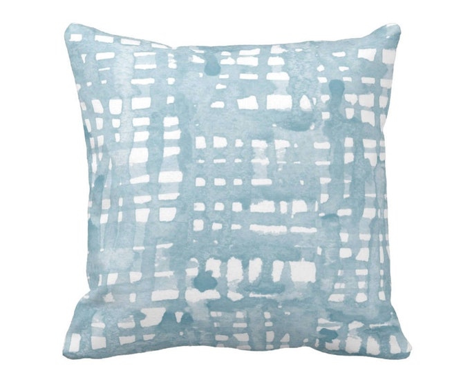 SALE Watercolor Grid Throw Pillow Cover, Mineral Blue and White Pattern 19" Square, Abstract Geometric/Plaid Print, Iced/Dusty/Light/Silver