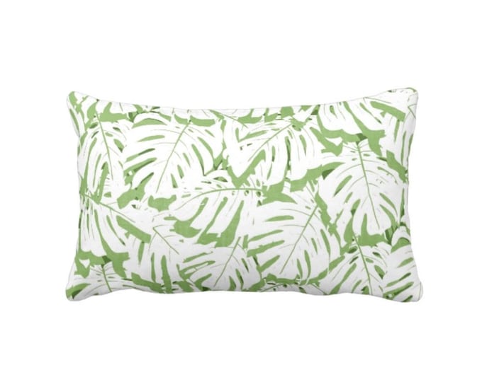 Palm Print Throw Pillow or Cover, Cactus Green/White 12 x 20" Lumbar Pillows or Covers, Olive/Lime Tropical Leaf/Leaves Pattern