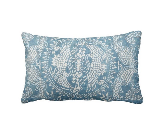 OUTDOOR Dragon Batik PRINTED Throw Pillow or Cover, Indigo 14 x 20" Lumbar Pillows or Covers, Blue Vintage Chinese Miao Tribal Print