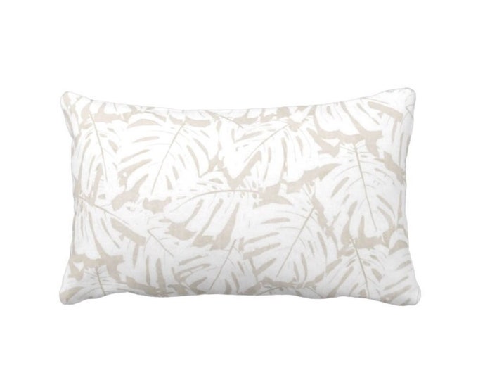 Palm Print Throw Pillow or Cover, Bark/White 12 x 20" Lumbar Pillows or Covers, Beige/Tan Tropical/Leaf/Leaves/Modern Pattern