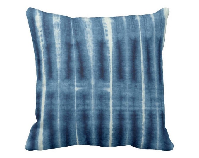 OUTDOOR Indigo Mud Cloth Printed Throw Pillow or Cover, Geometric Lines 14, 16, 18, 20, 26" Sq Pillows/Covers, Blue Mudcloth/Stripes/Stripe