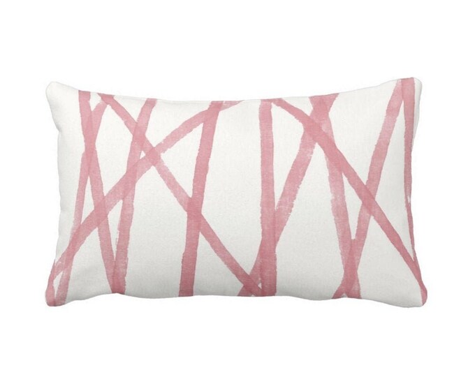 Hand-Painted Lines Print Throw Pillow or Cover, Rosewood/White 12 x 20" Lumbar Pillows/Covers, Pink Modern/Abstract/Channels/Stripes/Striped