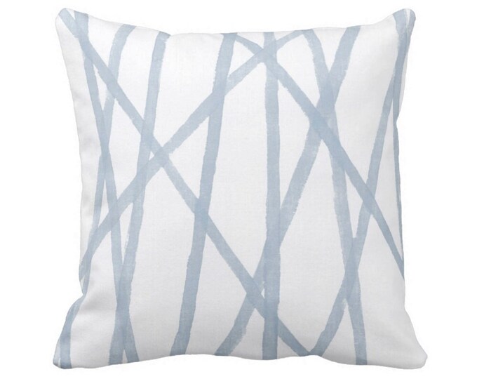 Hand Painted Lines Print Throw Pillow or Cover, Chambray/White 16, 18, 20, 22, 26" Sq Pillows/Covers, Dusty Blue Modern/Channels/Stripes