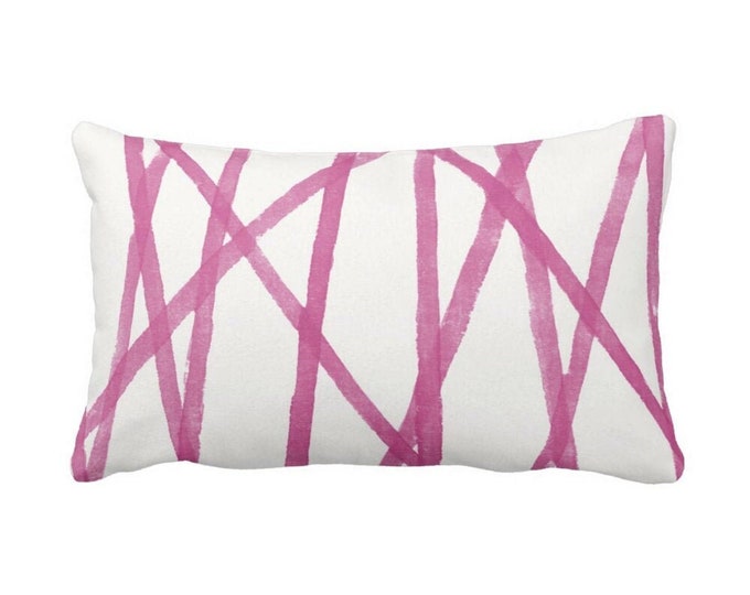 Hand-Painted Lines Print Throw Pillow or Cover, Pink/White 12 x 20" Lumbar Pillows/Covers, Fuchsia Modern/Abstract/Channels/Stripes/Geo