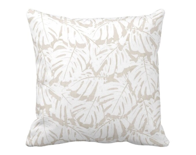 OUTDOOR Palm Print Throw Pillow or Cover, Sand/White 16, 18, 20, 26" Sq Pillows/Covers, Beige Modern/Tropical/Botanical/Leaves/Pattern