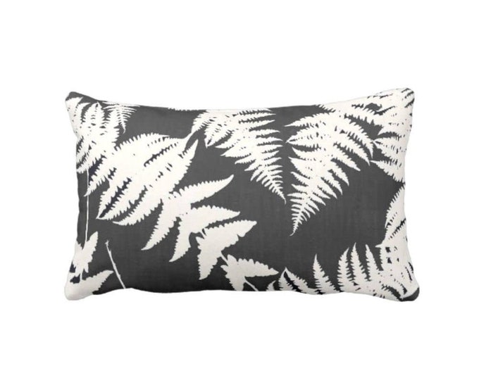 Fern Silhouette Throw Pillow or Cover, Charcoal/Ivory Print 12 x 20" Lumbar Pillows or Covers, Gray Modern Leaf/Leaves/Plants