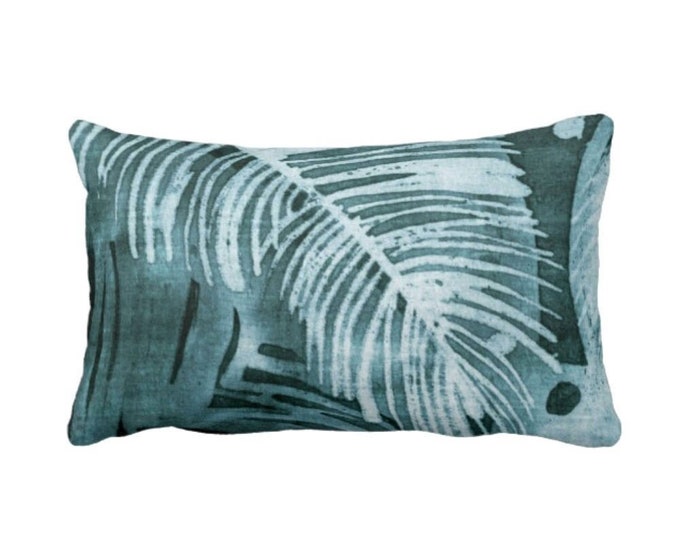 Tropical Leaves Print Throw Pillow or Cover, Teal 12 x 20" Lumbar Pillows or Covers, Batik/Watercolor Effect Dusty Blue/Green/Turquoise