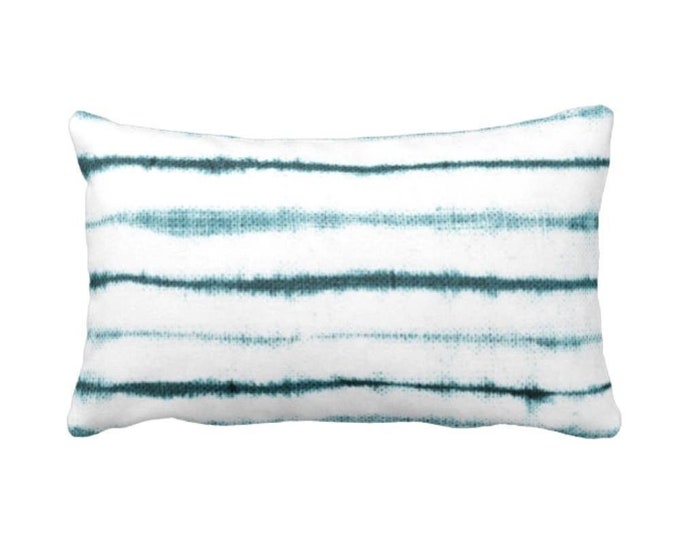 Uneven Lines Throw Pillow or Cover, Teal/White Print 12 x 20" Lumbar Pillows or Covers, Shibori/Stripe/Striped Blue/Turquoise