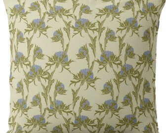 Nouveau Floral Square and Lumbar Throw Pillows or Covers, Pea Green Botanical Print