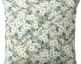 Chamomile Flowers Square and Lumbar Throw Pillows or Covers, Green & Yellow Botanical Print